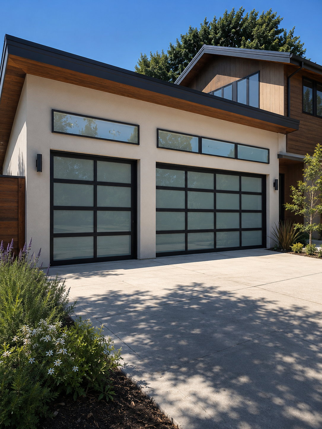 Full-view glass commercial garage door at a Bishop Ranch district San Ramon business
